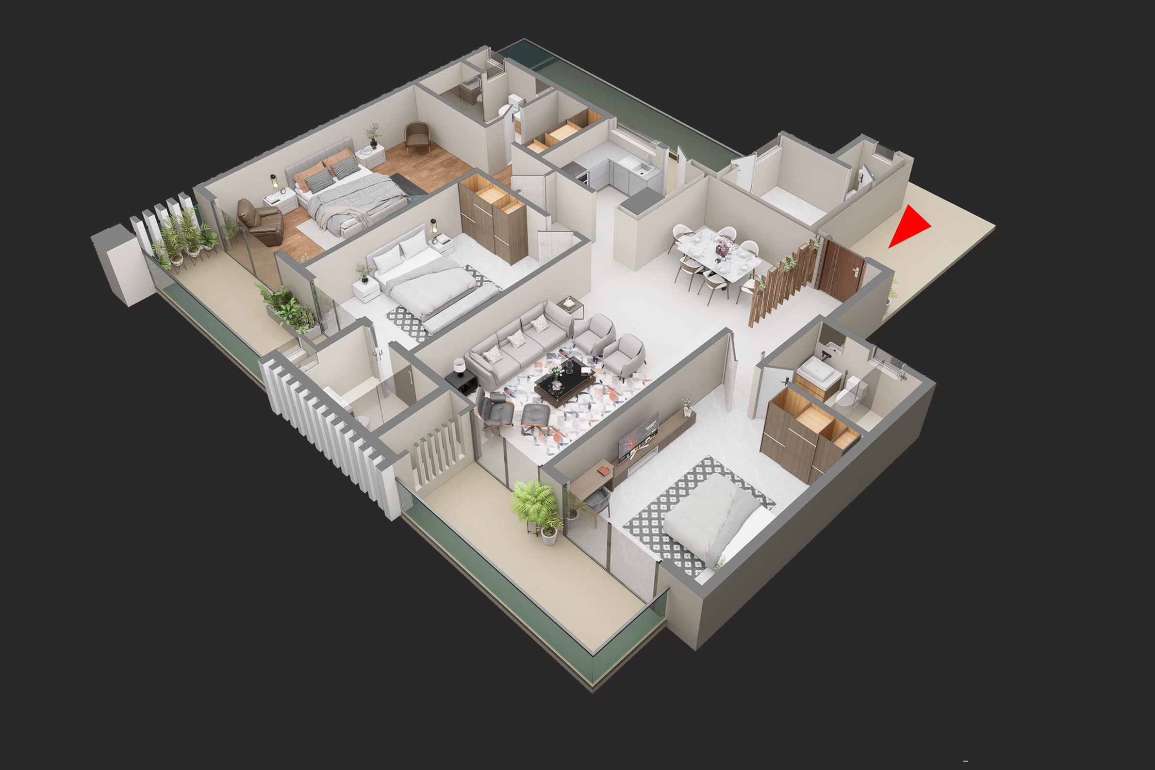 3 BHK + STUDY Floor Plan